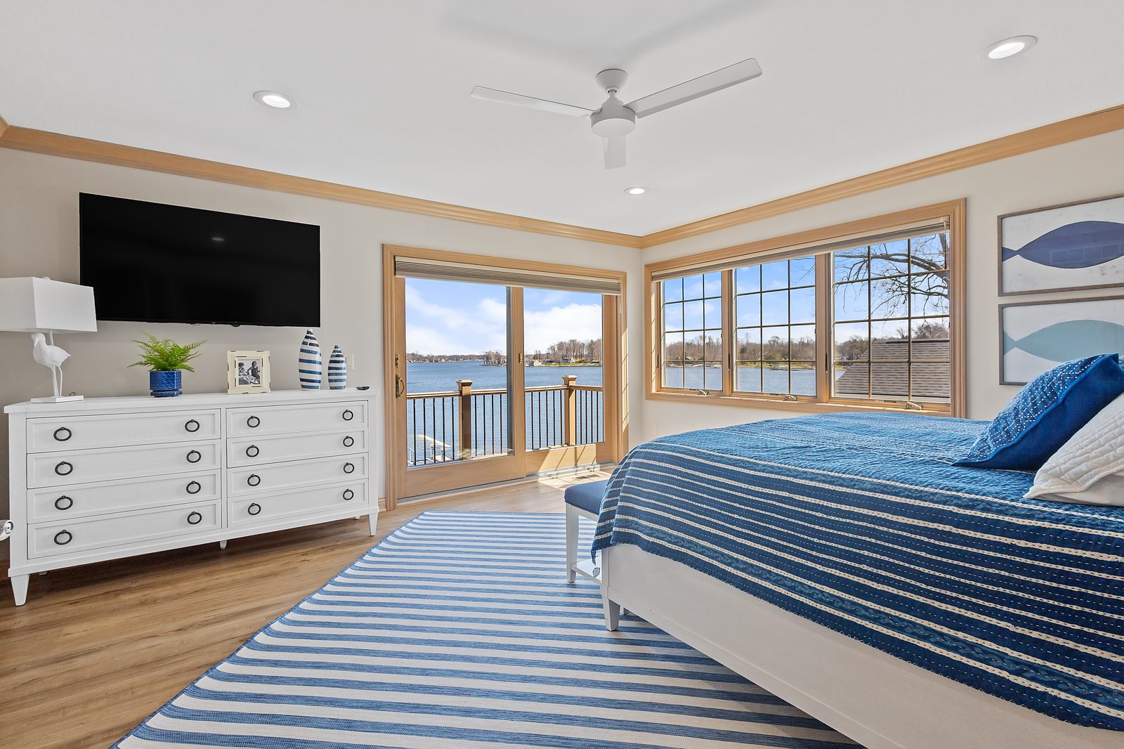 Lakefront bedroom with water view