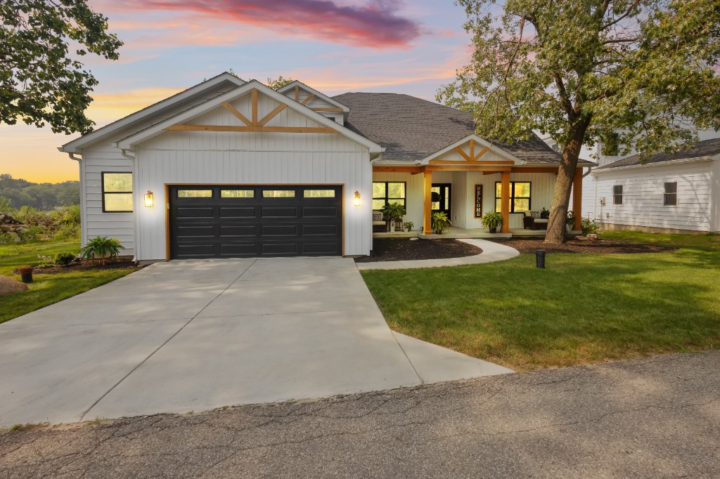 Home exterior at sunset